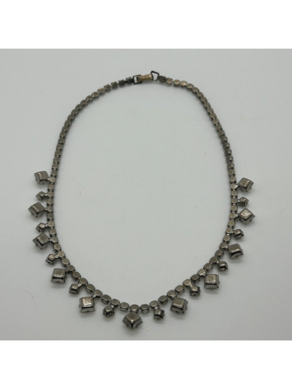 Vintage Rhinestone Choker Necklace Silver-Tone Wedding Formal Prom MCM - Picture 6 of 10